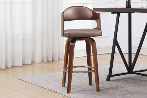 Okak 27 Inch Counter Stools 1PC, Mid-Century Swivel Barstools with Faux Leather Upholstery and Wood Frame, Copper Accent Bar Chairs for Kitchen