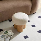 Tabouret d'appoint champignon en peluche avec pieds en bois – Forme de tonneau de 43 cm