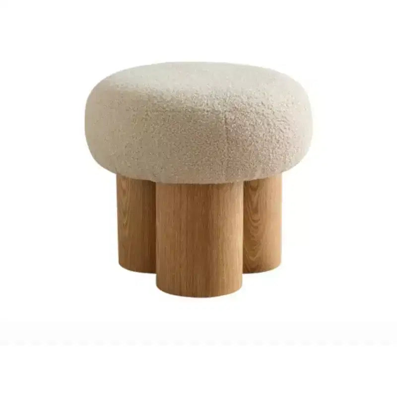 Tabouret d'appoint champignon en peluche avec pieds en bois – Forme de tonneau de 43 cm