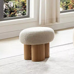 Tabouret d'appoint champignon en peluche avec pieds en bois – Forme de tonneau de 43 cm
