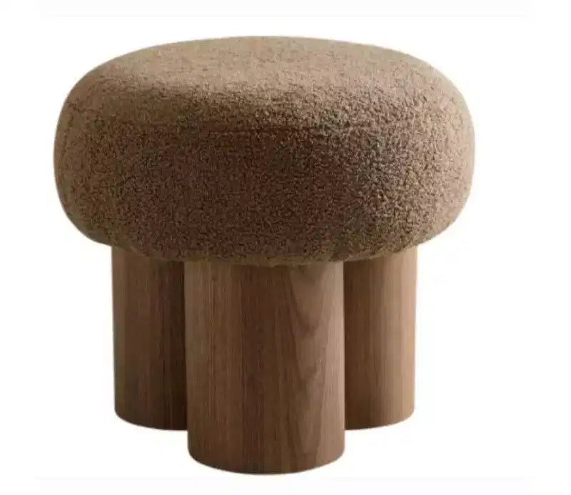 Tabouret d'appoint champignon en peluche avec pieds en bois – Forme de tonneau de 43 cm