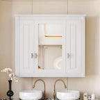 MAYEERTY 35 Bathroom Medicine Cabinet with 5 Closed & Adjustable Shelves Bathroom Wall Mounted Storage Cabinet with Glass Doors White