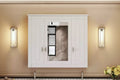 Meuble de salle de bain avec miroir de 35", 5 étagères réglables et portes en verre – Blanc