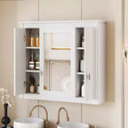 Meuble de salle de bain avec miroir de 35", 5 étagères réglables et portes en verre – Blanc