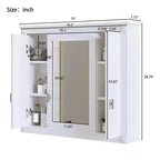 Meuble de salle de bain avec miroir de 35", 5 étagères réglables et portes en verre – Blanc