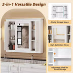 Meuble de salle de bain avec miroir de 35", 5 étagères réglables et portes en verre – Blanc