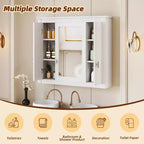 Meuble de salle de bain avec miroir de 35", 5 étagères réglables et portes en verre – Blanc
