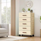 Meuble de rangement multifonctionnel à 5 niveaux crème - Organisateur mobile pour chambre et salon avec tiroirs pour jouets, livres, vêtements et collations