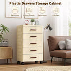 Meuble de rangement multifonctionnel à 5 niveaux crème - Organisateur mobile pour chambre et salon avec tiroirs pour jouets, livres, vêtements et collations