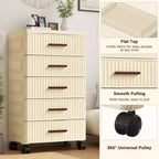 Meuble de rangement multifonctionnel à 5 niveaux crème - Organisateur mobile pour chambre et salon avec tiroirs pour jouets, livres, vêtements et collations