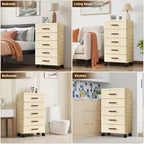 Meuble de rangement multifonctionnel à 5 niveaux crème - Organisateur mobile pour chambre et salon avec tiroirs pour jouets, livres, vêtements et collations