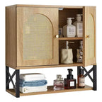VEVOR Bathroom Wall Cabinet, with 2 Doors and Adjustable Shelf,Over the Toilet Storage Medicine Cabinet Wall Mounted,with Shelves&Open Partition,Brown