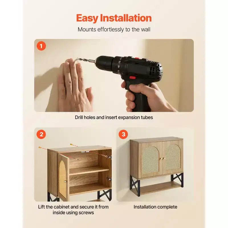 Meuble Haut de Salle de Bain avec 2 Portes, Étagère Réglable et Niche Ouverte – Marron