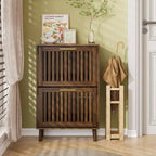 GDFStudio Alaric Modern Wooden Fence Shoe Cabinet with 2 Flip Drawers
