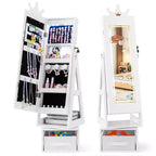 Costway Swivel Kids Jewelry Cabinet w/ Lights Full-Length Mirror & Built-in Mirror