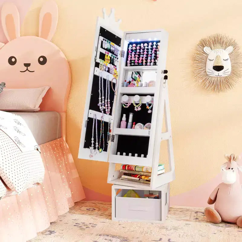 Coiffeuse pivotante pour enfants avec miroir pleine longueur et lumières