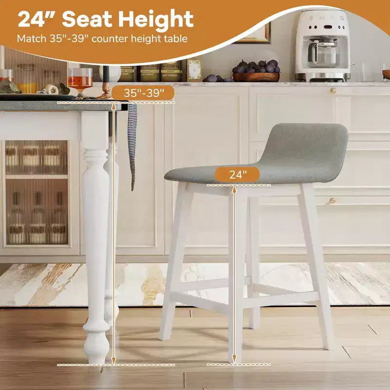 Tabourets de bar rembourrés 61 cm avec dossier bas, repose-pieds et pieds en bois – Îlot de cuisine