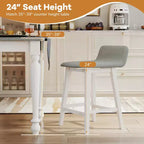 Tabourets de bar rembourrés 61 cm avec dossier bas, repose-pieds et pieds en bois – Îlot de cuisine