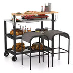 Costway Rolling Bar Cart w/ Flip-up Table Hooks Paper Towel Holder 2 Bistro Stools