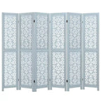 Costway 6-Panel Wooden Room Divider w/ Carved Cutout Pattern & Solid Wood Frame