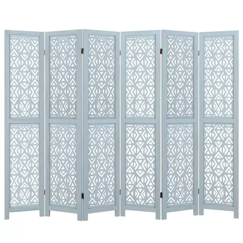 Costway 6-Panel Wooden Room Divider w/ Carved Cutout Pattern & Solid Wood Frame