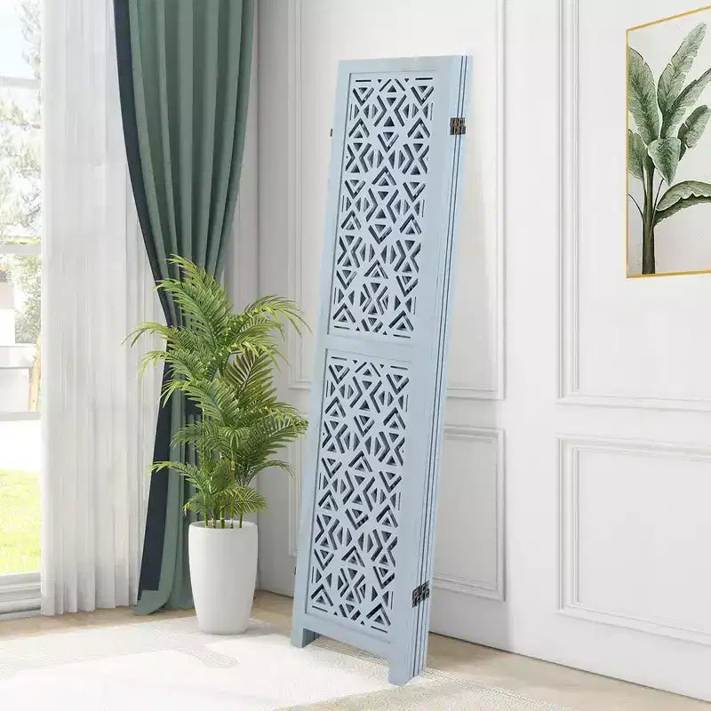 Paravent en bois à 6 panneaux avec motif ajouré sculpté et cadre en bois massif