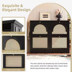 Meuble à chaussures étroit de style Mid-Century avec 4 tiroirs basculants et portes en rotin – Blanc