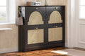MAYEERTY Mid-Century Narrow Tipping Bucket Shoe Cabinet, 4 Flip Drawers 4 Rattan Doors 2 Silvery Hooks 42.1W, White