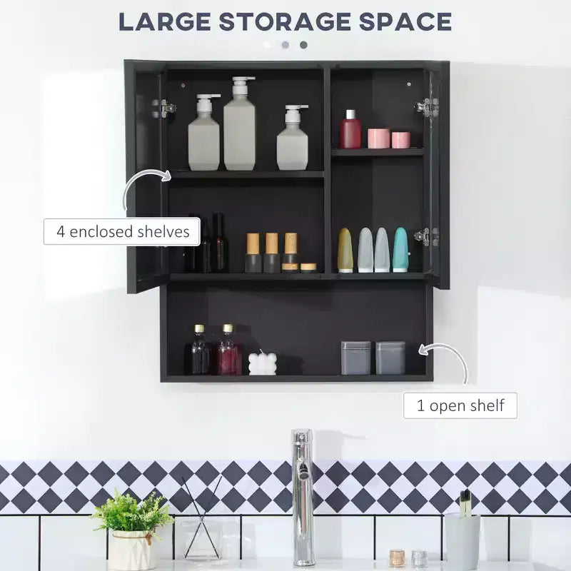 Armoire à pharmacie murale, armoire de toilette avec portes doubles et étagères de rangement