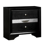 Royal Hampton Nightstand with Silver Trim Accent and 1 Jewelry Drawer, Black