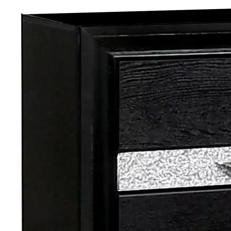 Table de chevet avec garniture argentée et 1 tiroir à bijoux – Noir