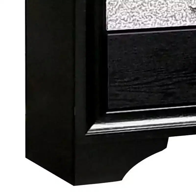 Table de chevet avec garniture argentée et 1 tiroir à bijoux – Noir