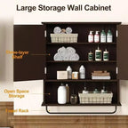 Meuble de salle de bain mural au-dessus des toilettes avec porte-serviettes et étagère réglable Grand meuble de rangement marron 22x25 pouces
