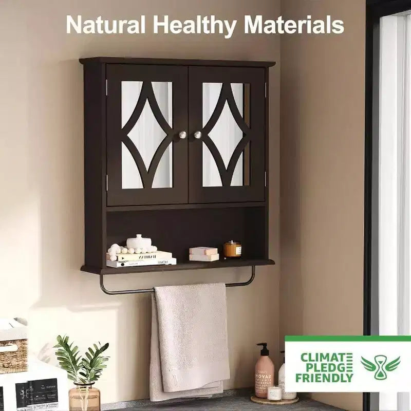 Meuble de salle de bain mural au-dessus des toilettes avec porte-serviettes et étagère réglable Grand meuble de rangement marron 22x25 pouces