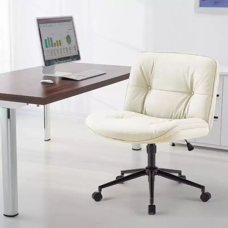 Chaise en cuir PU croisée pivotante sur roulettes avec support lombaire