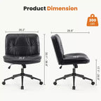 Chaise en cuir PU croisée pivotante sur roulettes avec support lombaire