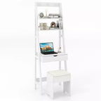 Costway Vanity Desk w/ Flip-up Mirror and Stool w/ 3-Color Lighting 6 Compartments