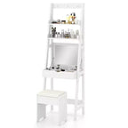 Coiffeuse avec miroir relevable, tabouret et éclairage 3 couleurs – 6 compartiments