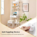 Coiffeuse avec miroir relevable, tabouret et éclairage 3 couleurs – 6 compartiments