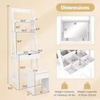 Coiffeuse avec miroir relevable, tabouret et éclairage 3 couleurs – 6 compartiments