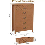 Commode à 5 tiroirs pour chambre à coucher, table de chevet marron à 5 tiroirs avec élégant design en V, commode de rangement en bois pour salon, chambre d'enfant.