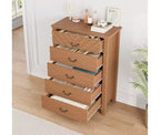 Commode à 5 tiroirs pour chambre à coucher, table de chevet marron à 5 tiroirs avec élégant design en V, commode de rangement en bois pour salon, chambre d'enfant.