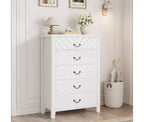 Commode à 5 tiroirs pour chambre à coucher, table de chevet marron à 5 tiroirs avec élégant design en V, commode de rangement en bois pour salon, chambre d'enfant.