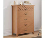 5 Drawer Dresser for Bedroom, Brown 5 Chest of Drawers Nightstand with Elegant V Shape Design, Wooden Dresser Organizer for Living Room, Nursery