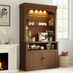 Coffee Bar Cabinet with LED Lights 72 in Tall Buffet Cabinet with Storage