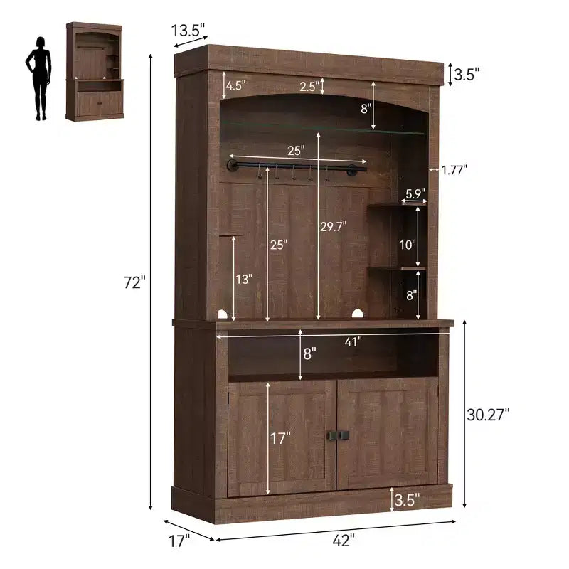 Meuble bar à café avec lumières LED, buffet de rangement de 183 cm de haut