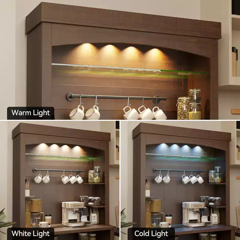 Meuble bar à café avec lumières LED, buffet de rangement de 183 cm de haut