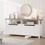 Meuble TV de style ferme pour téléviseur de 70 pouces, centre de divertissement de 160 cm de long avec rangement et étagère ouverte, grand meuble TV, console multimédia moderne et haute