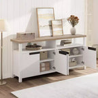 Meuble TV de style ferme pour téléviseur de 70 pouces, centre de divertissement de 160 cm de long avec rangement et étagère ouverte, grand meuble TV, console multimédia moderne et haute