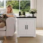 Table d'appoint de charge rustique de 60 cm avec ports USB, Type-C et prises de courant Table de chevet de style ferme avec étagère réglable pour chambre à coucher, salon